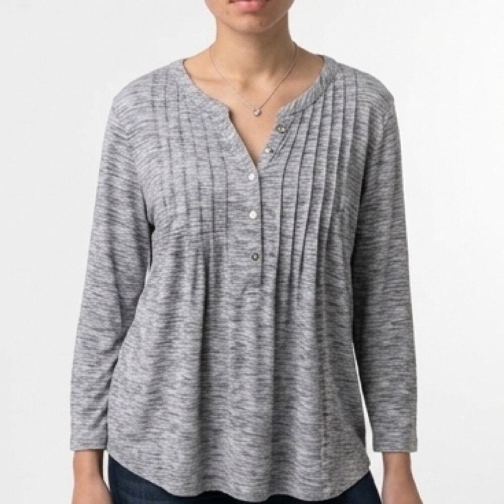 Croft & Barrow Cotton Blend Gray Henley Top Shirt Size XL